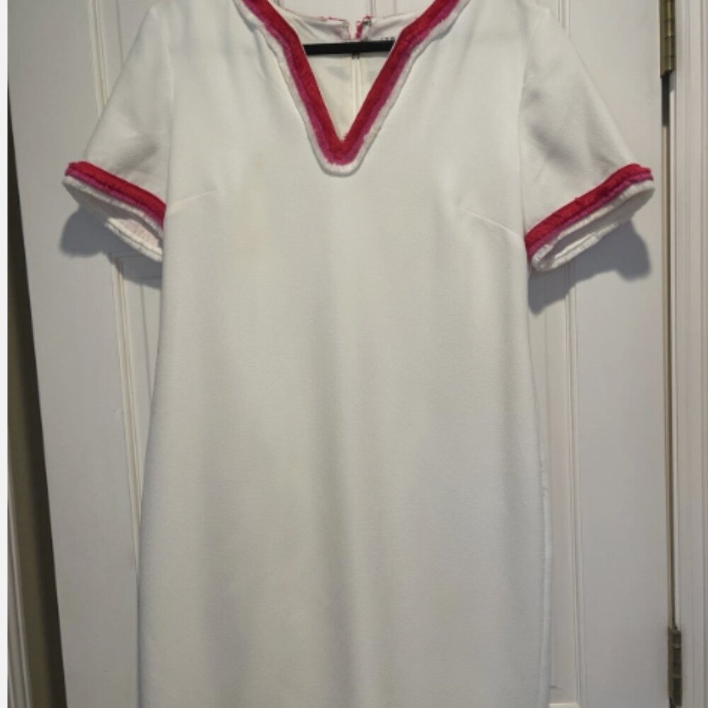 TRINA TURK Women’s Short Sleeve Shift Dress 10 Pink & Red Piping